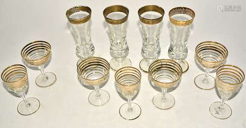 Four etched and gilt heightened Continental glasses possibly by Moser, height 17cm, together with