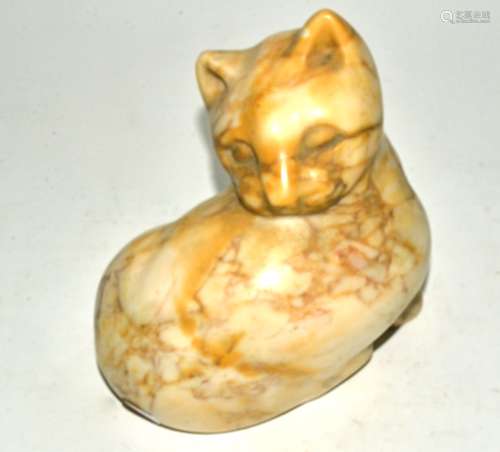 An alabaster statue of a cat, height 22cm,