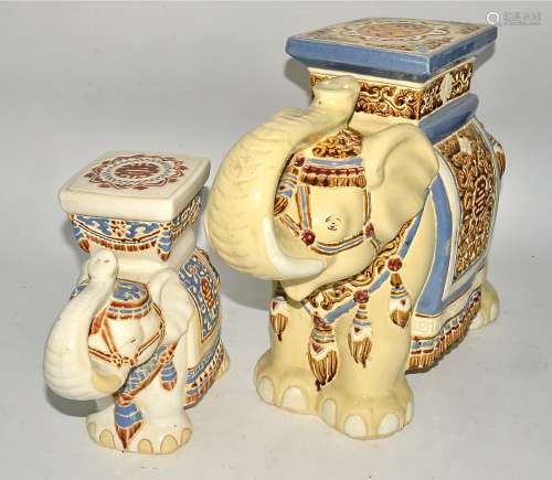 Two ceramic figures of elephants, the largest 45cm x 57cm (2)