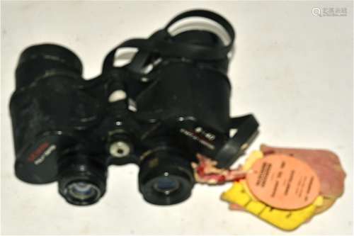 A pair of Gemini binoculars with racing cards attached, including 'Newmarket', 'Leicester' and '