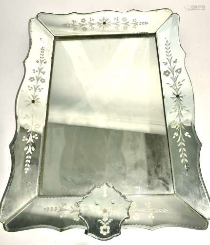 A 20th Century Venetian wall mirror, of oblong form with etched foliate design, 82cm x 59cm