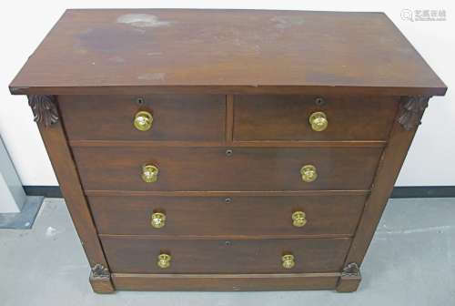 A 19th Century mahogany chest, of two short, two long and one blanket drawer to base with later