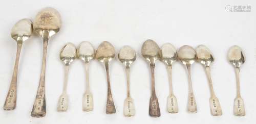 A George III London hallmarked silver spoon c1814, makers mark 'IB', together with six Victorian