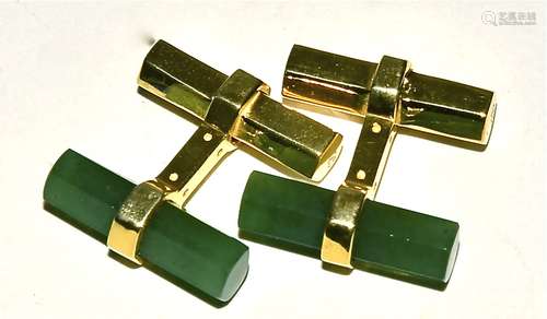 A pair of 925 gilt silver cufflinks, with jade hexagonal cut stones