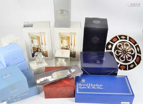 A small collection of boxed china and glassware, to include Wedgwood Clio pattern clock and Villeroy