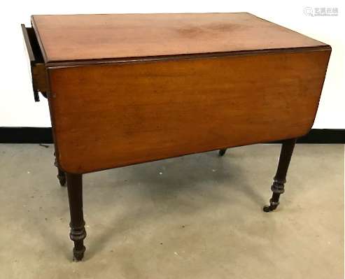 A Victorian mahogany drop leaf table, with drawer to one end, AF, top measures, 90cm x 54cm