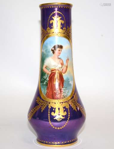 A BPM German vase, with hand painted cartouche of a scantily dressed female touching insects, height