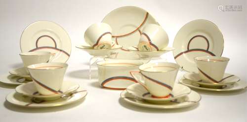 A Royal Doulton 'Inca' pattern part tea set, with sandwich plate, length 25cm, cups, saucers and