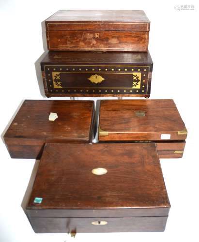 Nine 19th Century rosewood writing slopes of various sizes, for restoration (9)