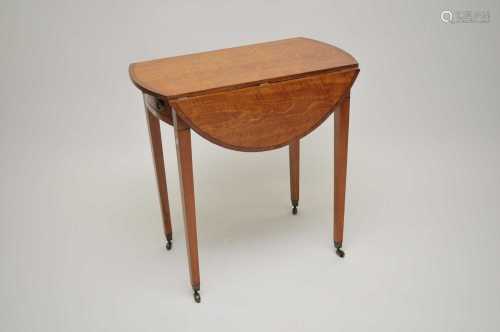 A small 19th century satinwood Pembroke tea table, the top with cross-banded and strung inlaid