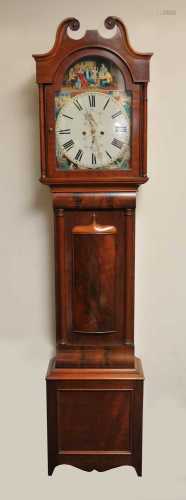 A 19th century mahogany longcase clock, the painted dial detailed with Cottars Saturday Night,
