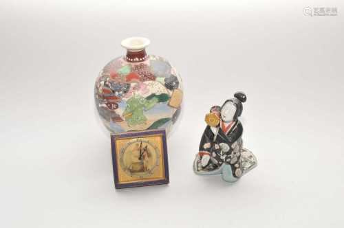 A small miscellaneous collection to include a Japanese Satsuma vase, a Japanese ceramic figure, a
