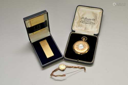 A 9ct gold J W Benson half hunter pocket watch