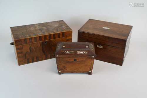 A 19th century rosewood veneered jewellery / work box, containing a large collection of modern