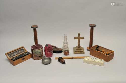 A miscellaneous collection to include a brass alter crucifix on stepped base, 19cm high, cased
