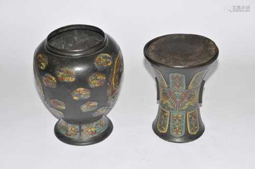 A large 19th century cloisonné jardiniere and associated stand, the jardinière of baluster form