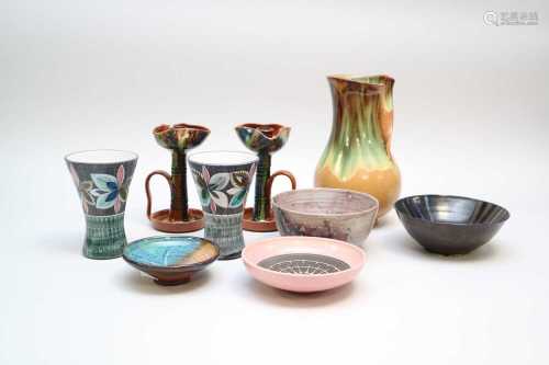 An assorted collection of studio pottery and glassware mid-late 20th century including Italian and