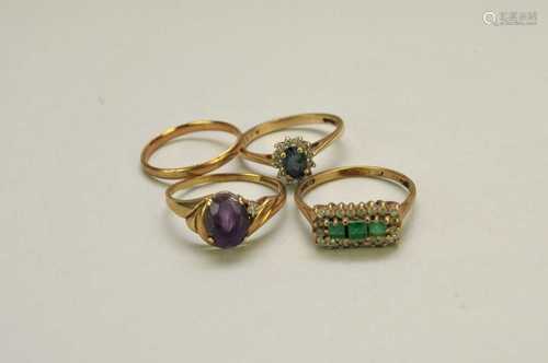 Four 9ct gold rings