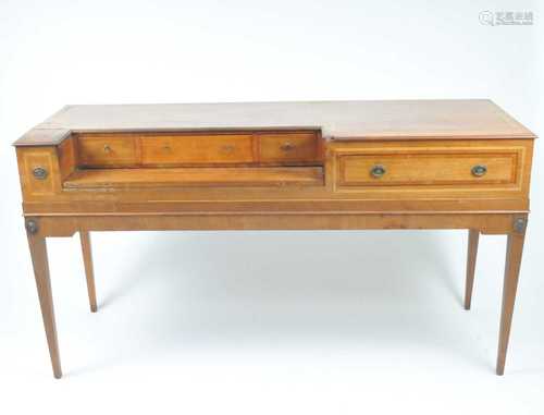 A 19th century mahogany desk (converted from a square piano) with cross-banded inlaid borders and