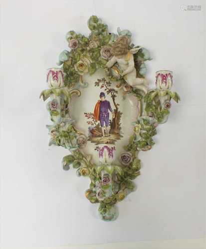 Sitzendorf porcelain wall plaque with candle sconces