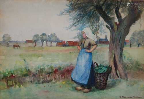 Florence Williams (British School, 19th-20th Century), Watercolour of a Dutch Girl with Basket
