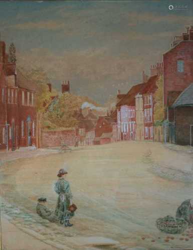 Fred Kerly (British School), Watercolour of a Ludlow Street Scene