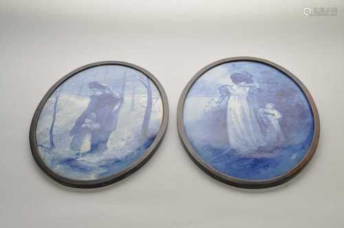 A pair of late Victorian oval plaques, probably Doulton Burslem