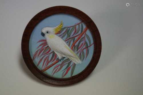 Miniature painting of a Sulphur Crested Cockatoo