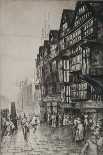 Terence H Lambert (British b.1891), Etching of a Busy City Scene