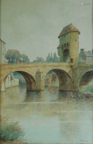 H English (British 1890-1953), Watercolour of Monmouth Bridge