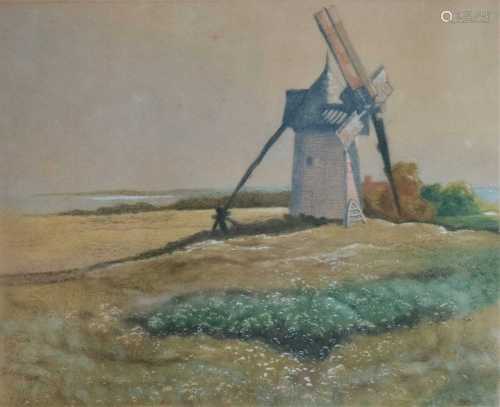 19th-early 20th century French School, coloured etching of Windmill