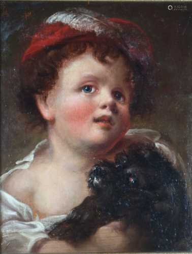 Portrait of a Young Boy and Black Dog