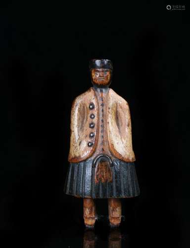 19th Century Scottish Folk Art figural snuff box, the standing figure with a black Balmoral hat