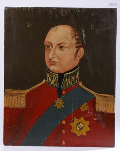 19th Century Folk Art painting of King William IV, W R IV above the portrait dressed in a red