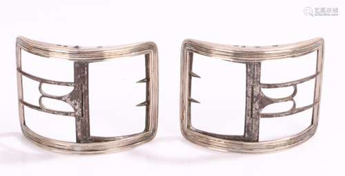 Pair of George III silver and steel buckles, the silver arches with an inner hinge steel section,