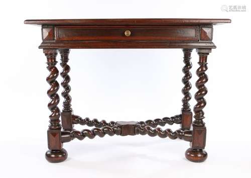 17th Century Dutch oak centre table, circa 1690, the plank rectangular top above a single long