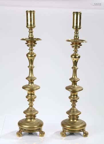 Large pair of 18th Century brass pricket candlesticks, Italian, circa 1750 – 1780. the pricket