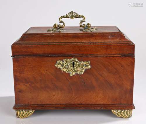 George III mahogany tea caddy, the rectangular top with a shell capped swing handle opening to