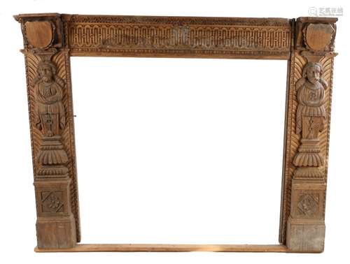 Mid to late 19th Century oak Elizabethan style fireplace, English, circa 1850 – 1880. the fire