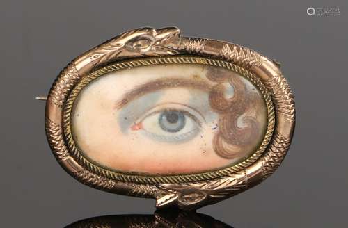 George III eye miniature brooch, early 19th Century, the green/blue eye painted on a panel and