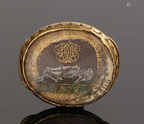 Stuart crystal Memento Mori jewel, late 17th Century the enamelled reclining skeleton above script I