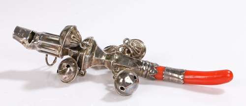 George II silver and coral rattle, 18th Century, with makers mark J*S possibly for John Spackman II,