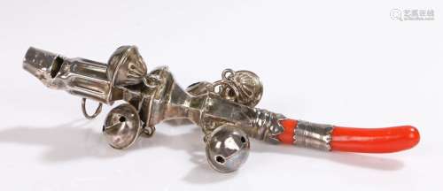 George II silver and coral rattle, 18th Century, with makers mark J*S possibly for John Spackman II,