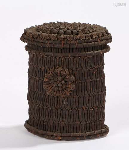 Unusual 19th Century box and cover made from cloves, of oval form, with roundel decoration to the