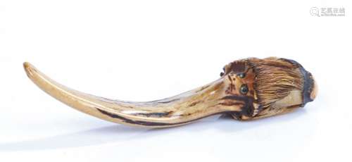 Japanese Meiji period stag antler netsuke, as a Kappa, 10.5cm long