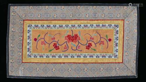Chinese silk panel, Qing Dynasty, of flowers and multiple borders, 39cm x 22cm
