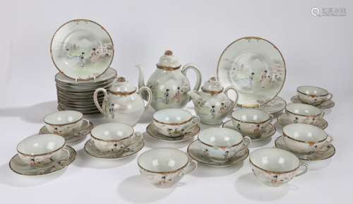 Japanese porcelain service, with a teapot, plates, cup and saucers
