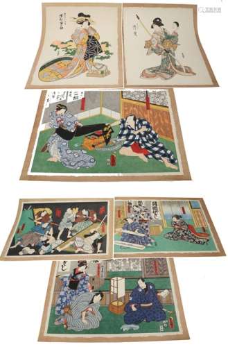 Japanese prints, to include Okashichi, Rakko Segawa, Tanosuke Sawamura, Tomidaya, Oki and Matsukiya,