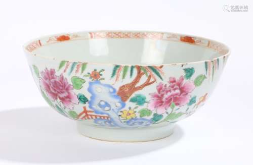 Chinese porcelain famille rose bowl, decorated with peony, rocks and bridges, the inner of the