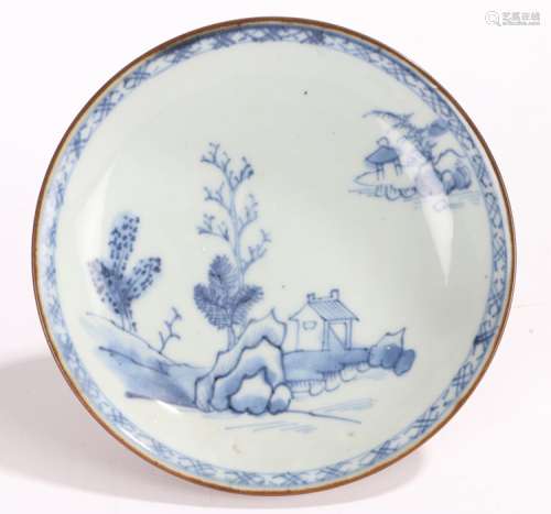 Nanking Cargo, a porcelain dish with trees and buildings, label to the base of the dish and
